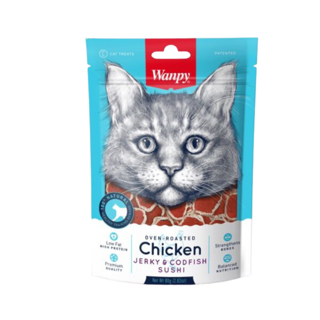 WANPY CHICKEN JERKY & CODFISH SUSHI 80 G