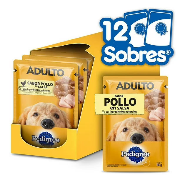PEDIGREE CAJA 12 UNIDADES POUCH SABOR POLLO 100 GR