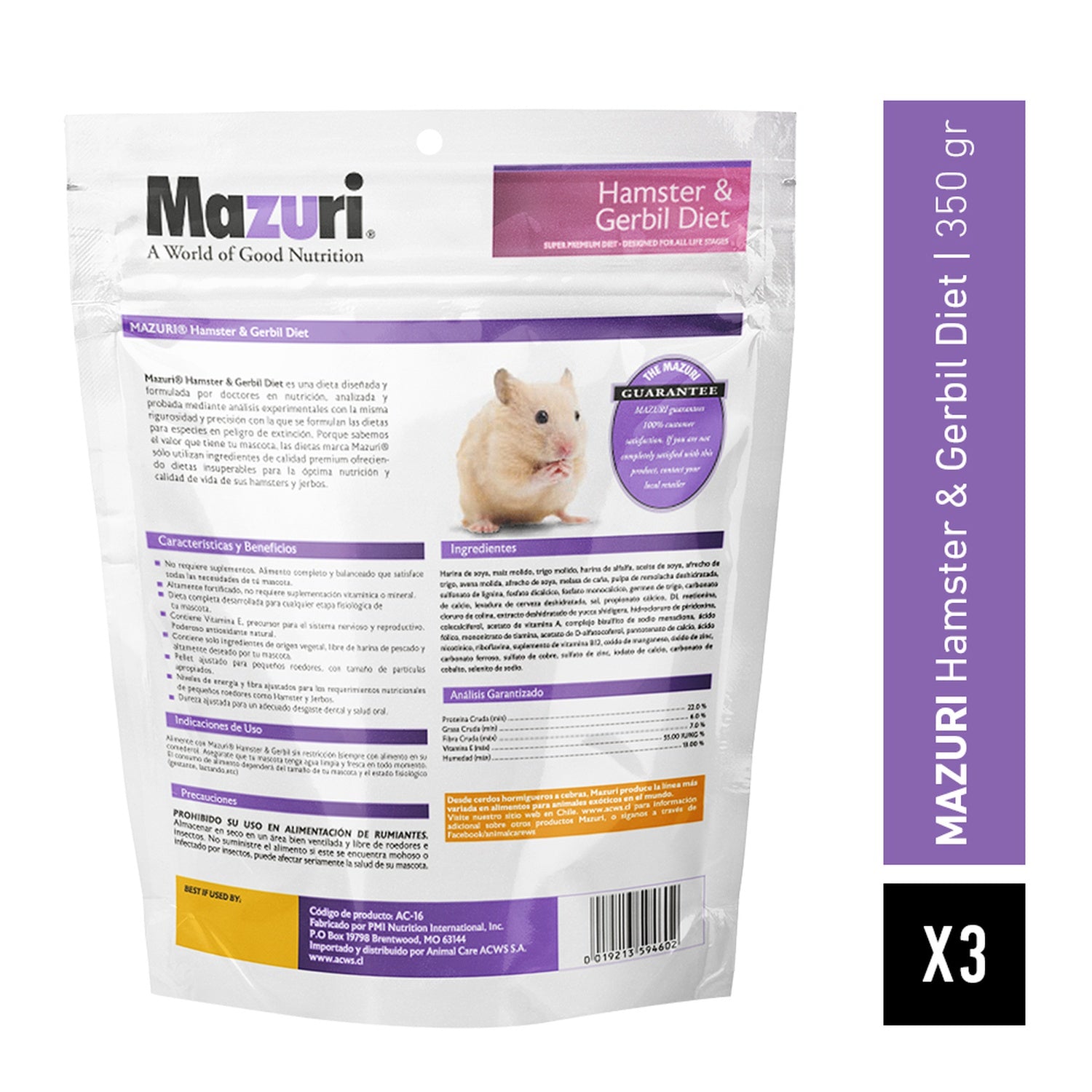 MAZURI HAMSTER Y JERBO 350 G